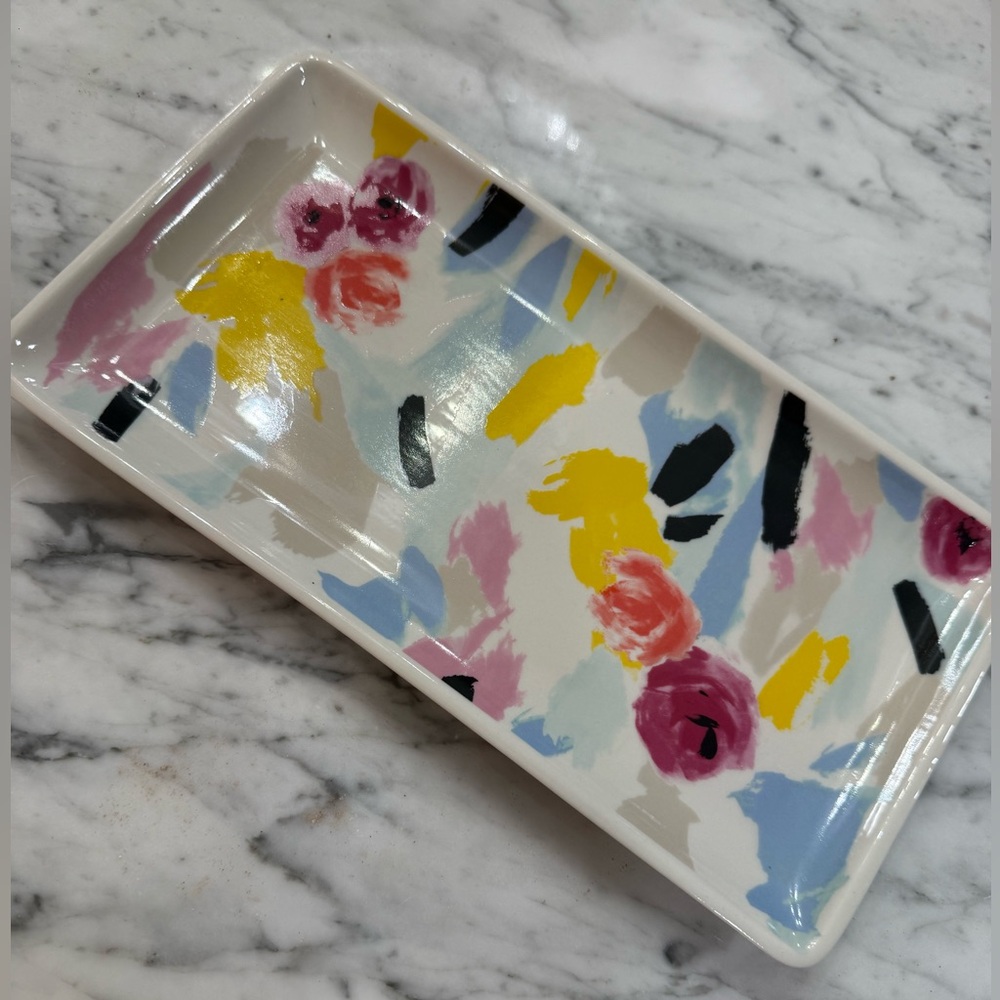 NEW NWT Kate Spade Floral Paintball Ceramic Tray Trinket Dish 10”x5” - Picture 2 of 3
